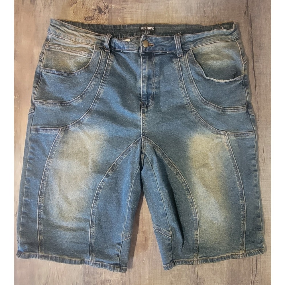 Hot Topic Mens 38 Distressed Denim Shorts Jorts 12" Inseam Baggy Y2K EUC